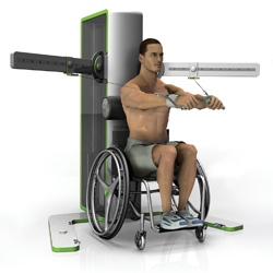 man in wheelchair using exercise machine