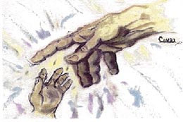painting of hands touching