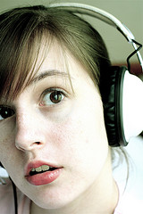 girl wearing headphones